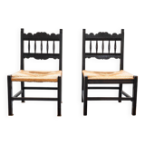 2 low bedroom chairs in hand-woven rice straw, 1950s/1960s