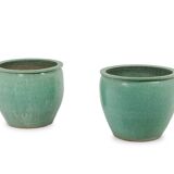 Pair of large glazed terracotta planters. 1950s.