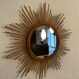 Vintage rattan sun mirror
