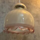 Suspension en verre voilé blanc liseret rose
