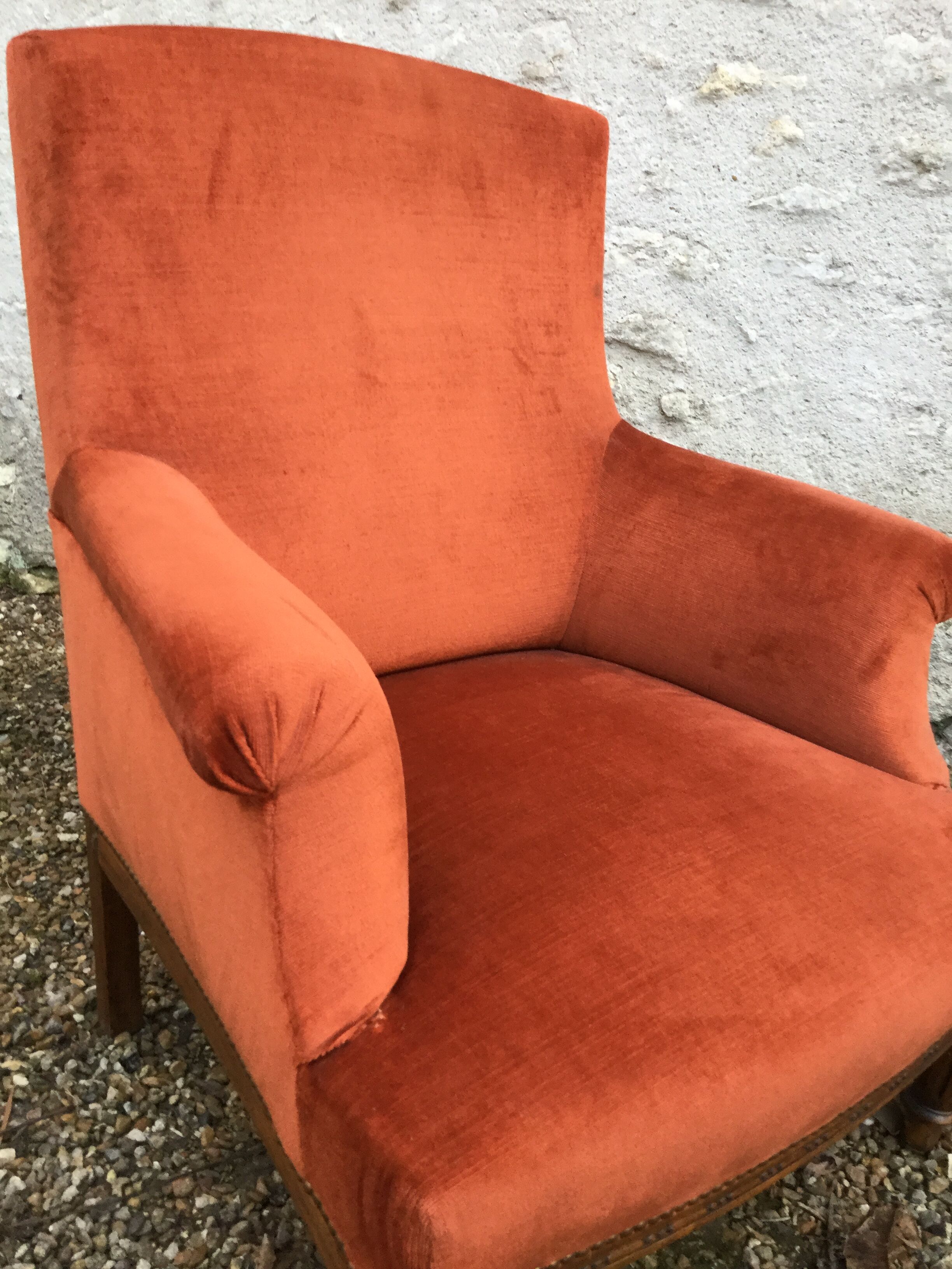 Fauteuil velours terracota