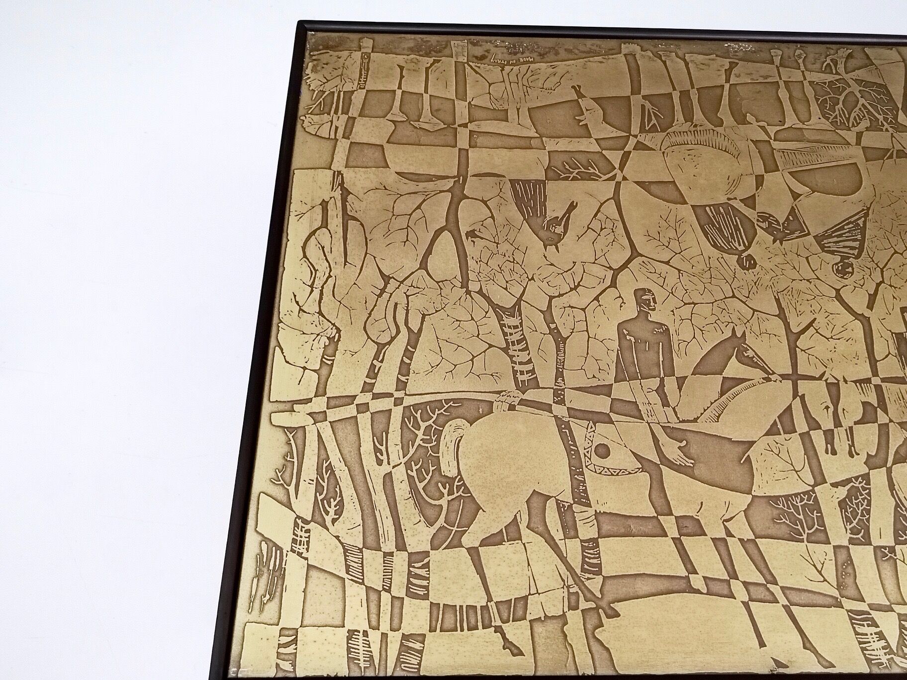 Elegant Rectangular Vintage Etched Brass Coffee Table by G. Urs, Italy