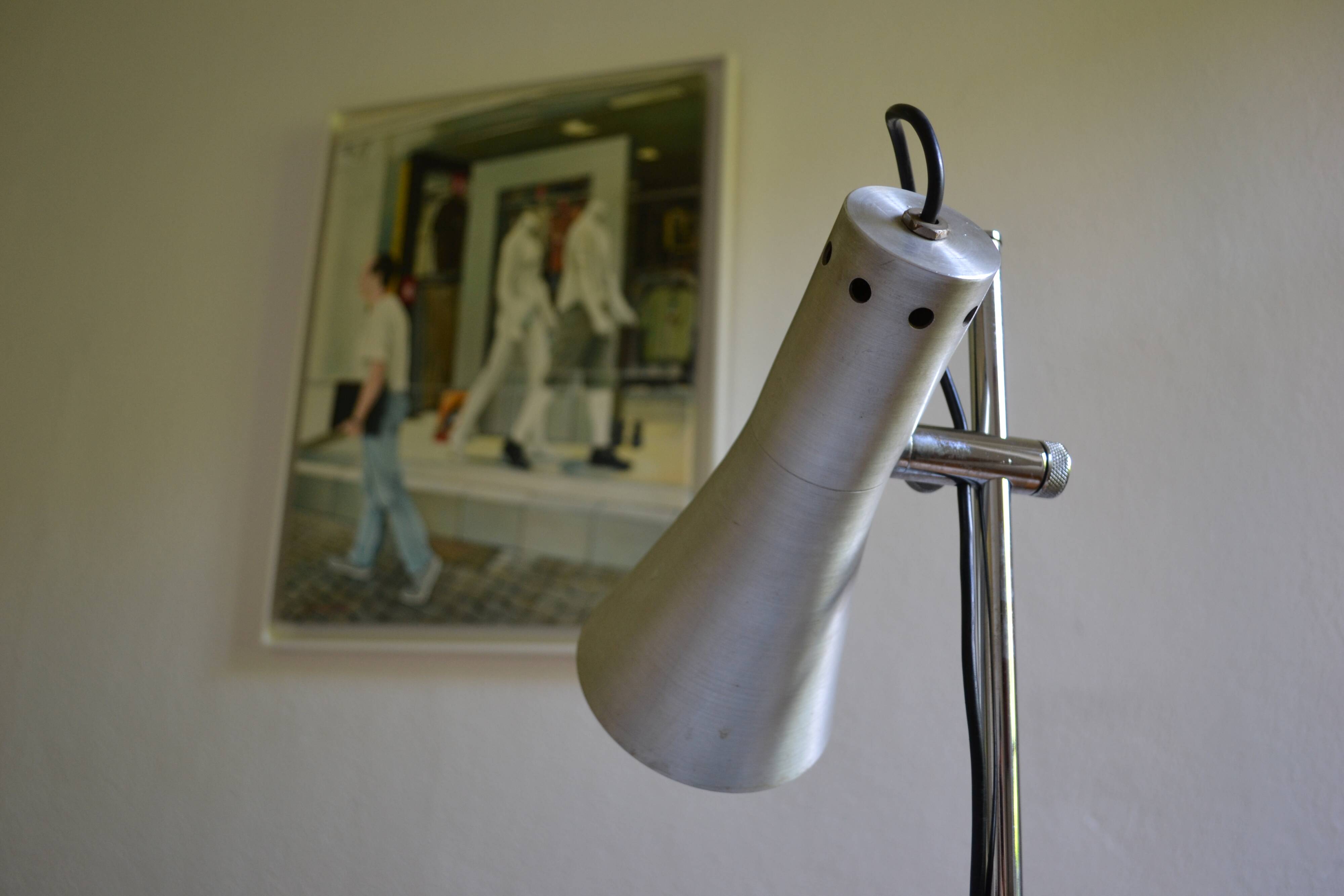 Brushed aluminium and chrome metal desk lamp 70's 1970