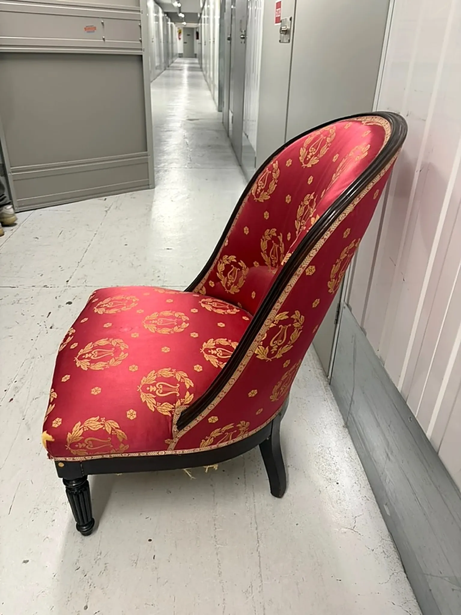 Set of 2 Empire period chairs, red silk with gold trim.