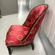 Set of 2 Empire period chairs, red silk with gold trim.