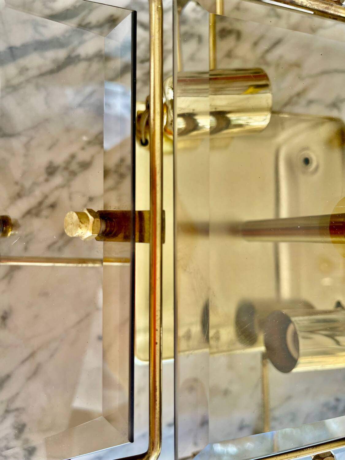 Veca ceiling light in glass and brass, Italy 1970