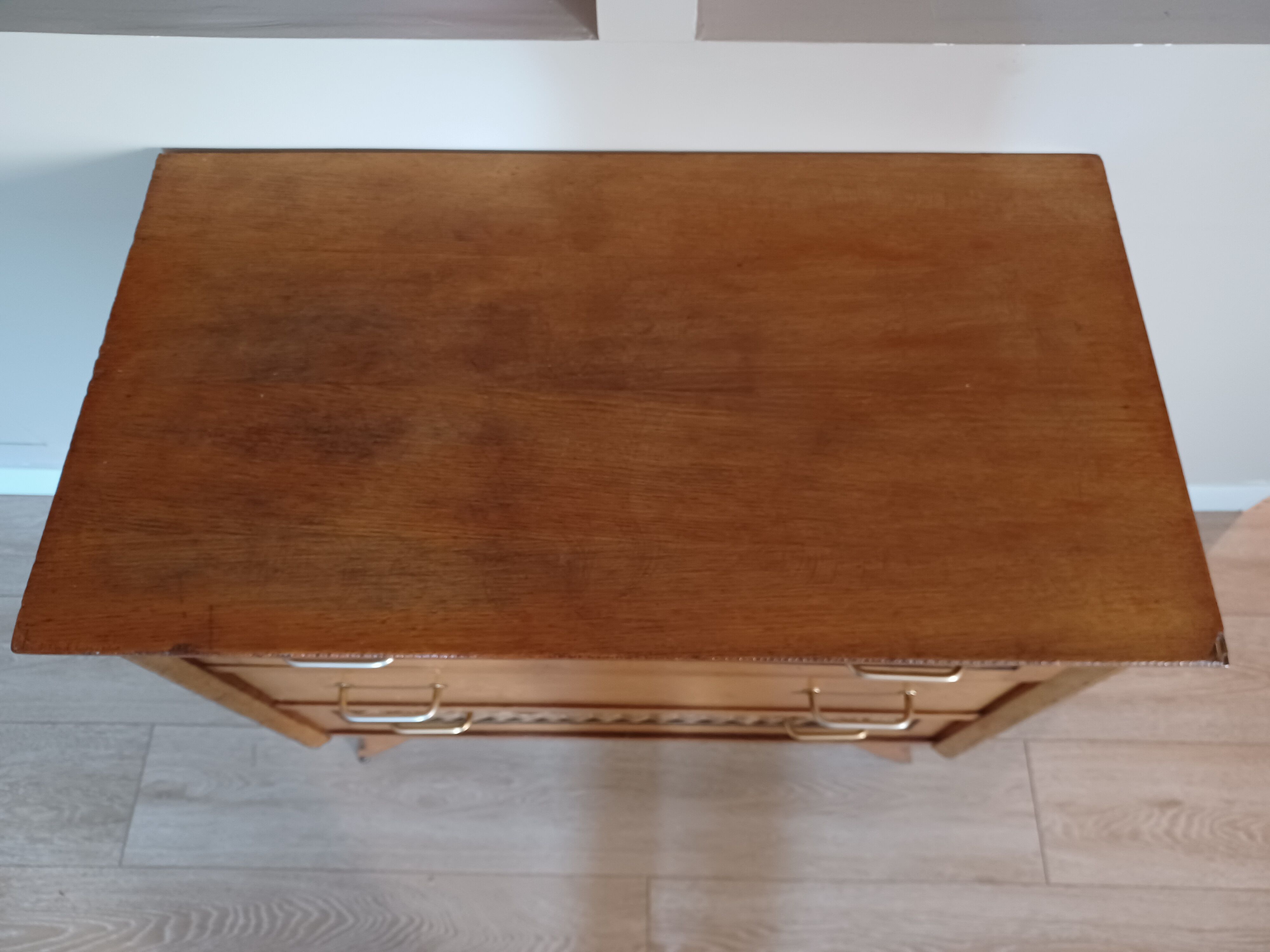 Commode bois et rotin vintage années 50