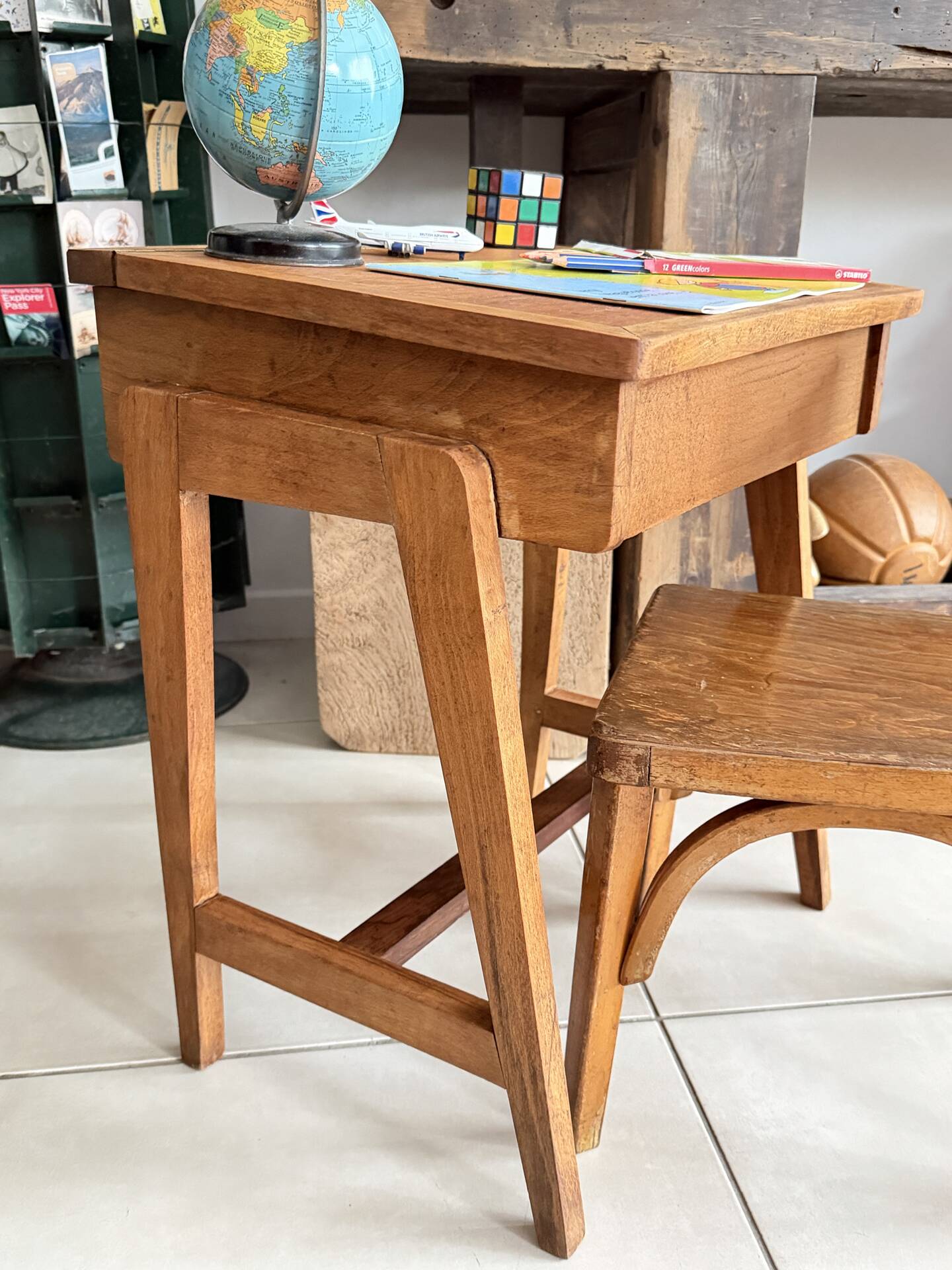 School desk and chair set stamped Baumann
