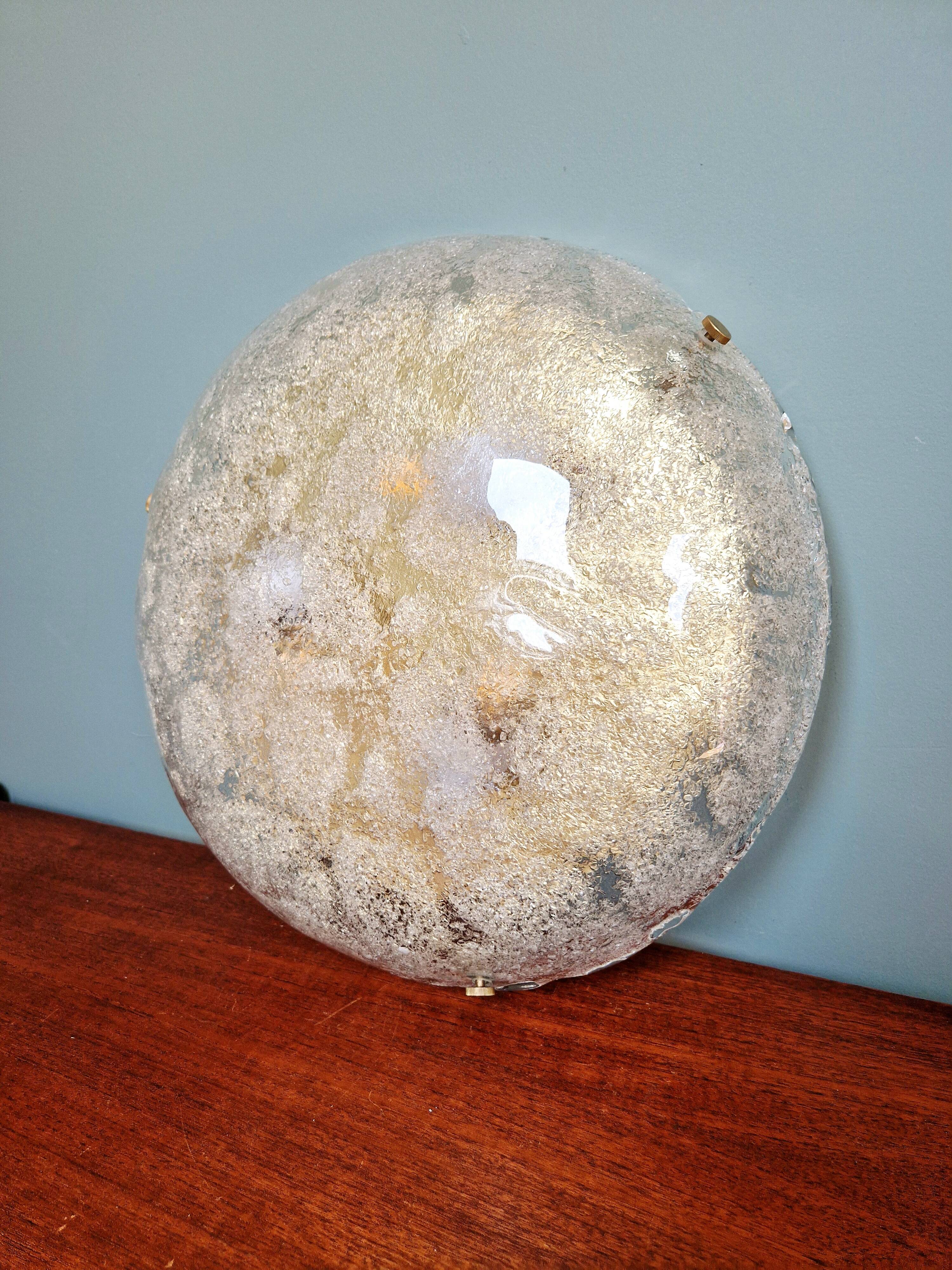 Large brass and frosted glass ceiling light, Hillebrand, 1970.