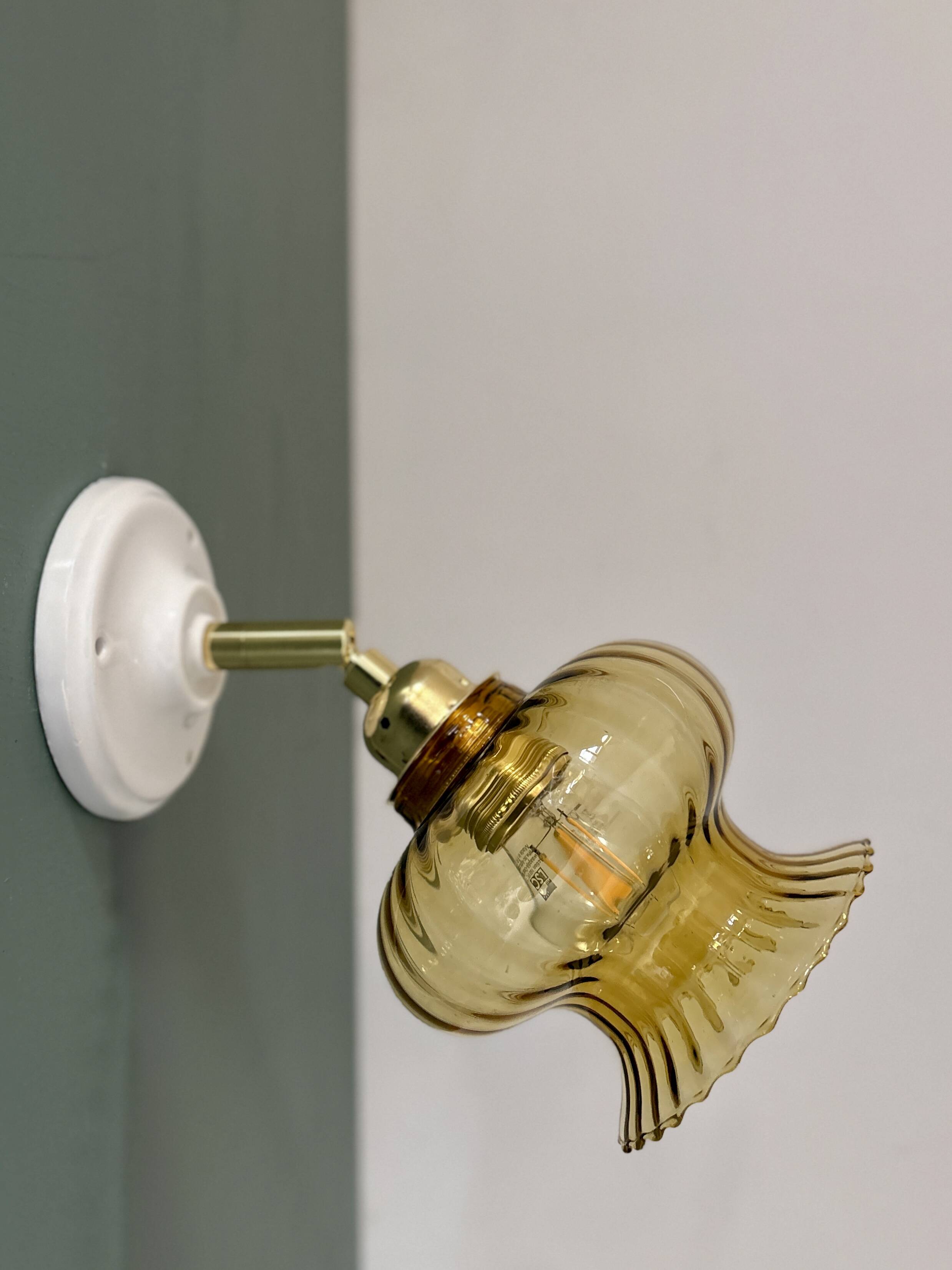 Vintage amber glass tulip wall light