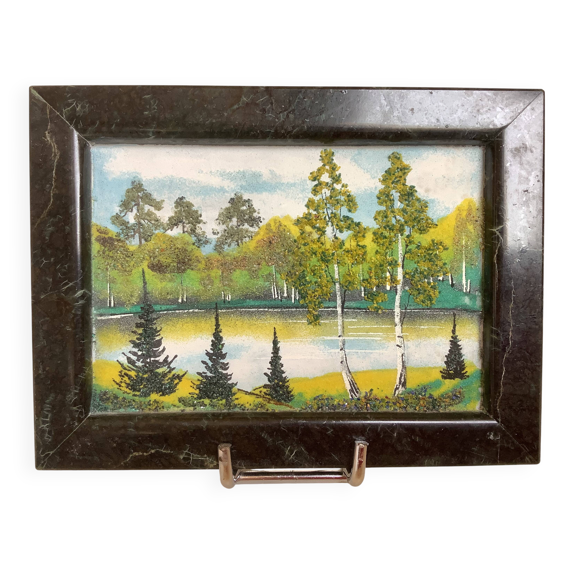 Petit tableau paysage de forêt marbre russe