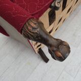 1950s, Danish 3-seater sofa, red and light grey furniture wool, oak wood.