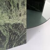 Vintage square coffee table with 2 green marble and smoked glass tops