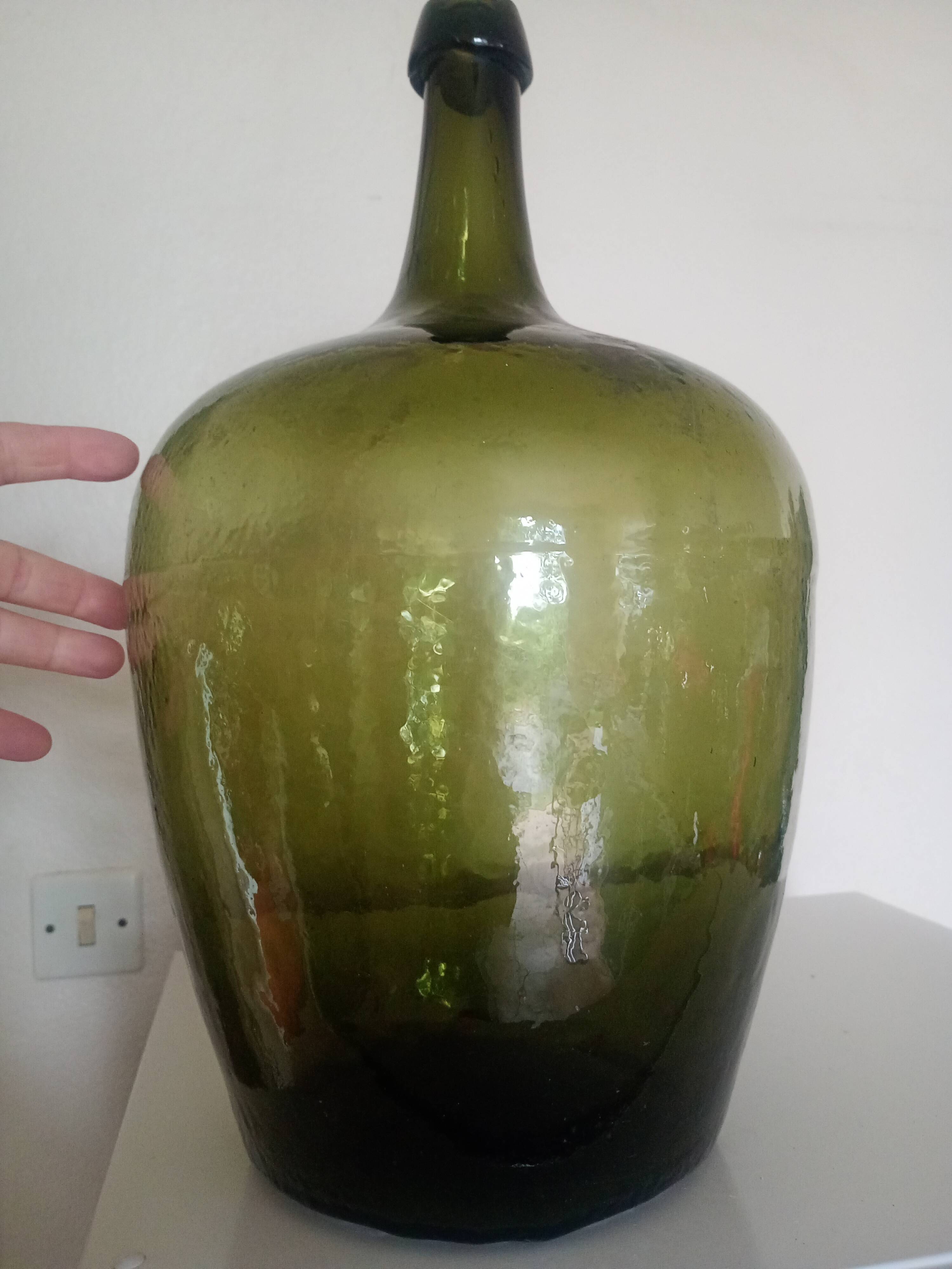 Dame-Jeanne Bonbonne ancienne verte 45cm Alsace - éclat col