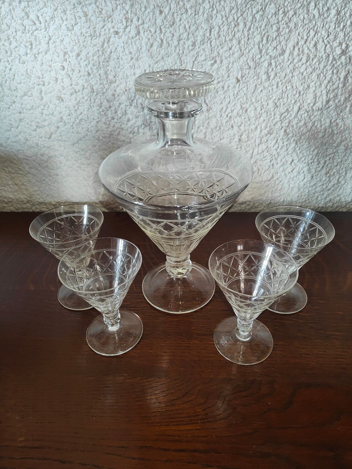 Port carafe in bohemian cut crystal and its 4 Glasses