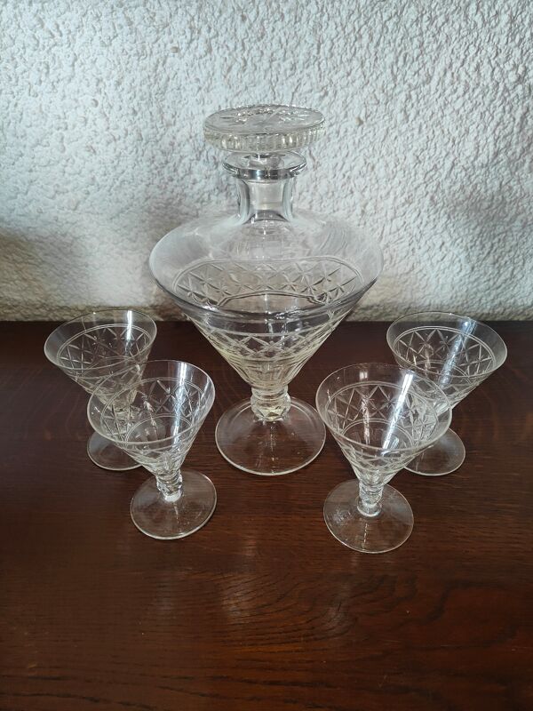 Carafe à Porto en cristal taillé de bohème et ses 4 verres