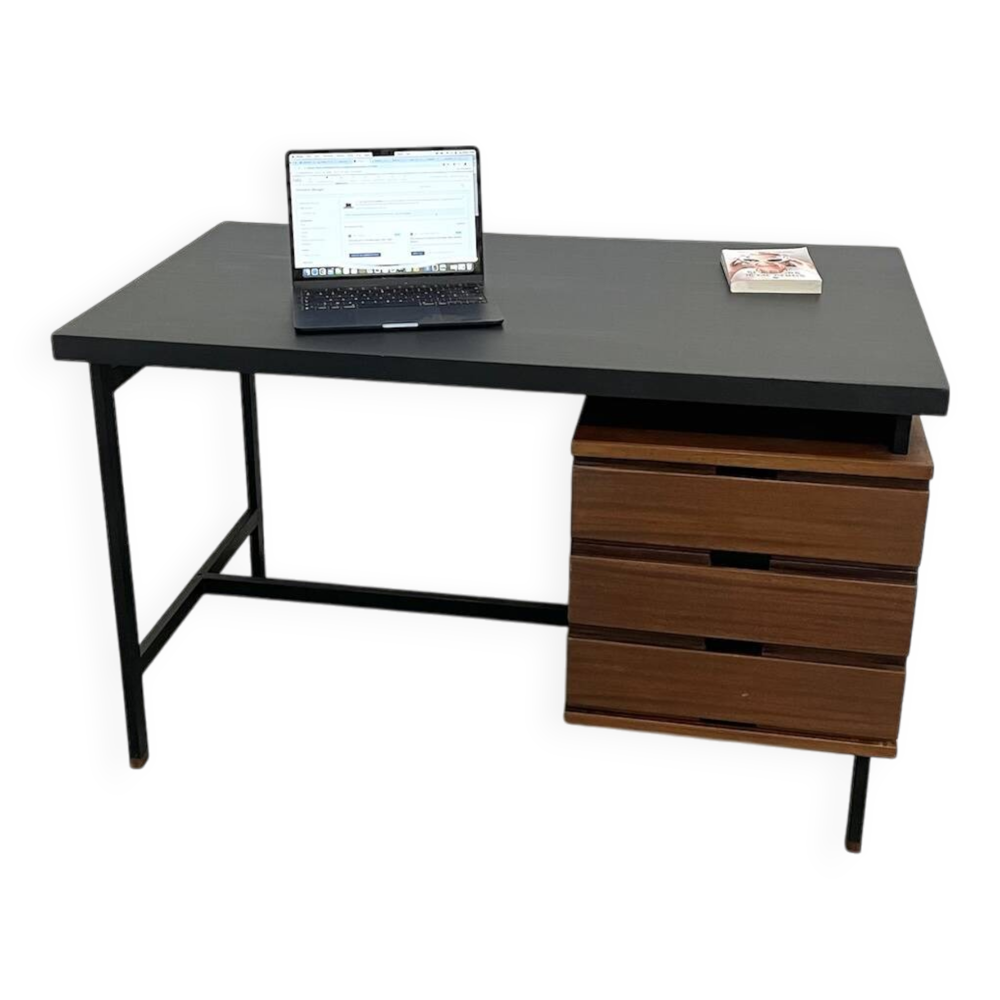 Pierre Guariche desk in teak and lacquered steel
