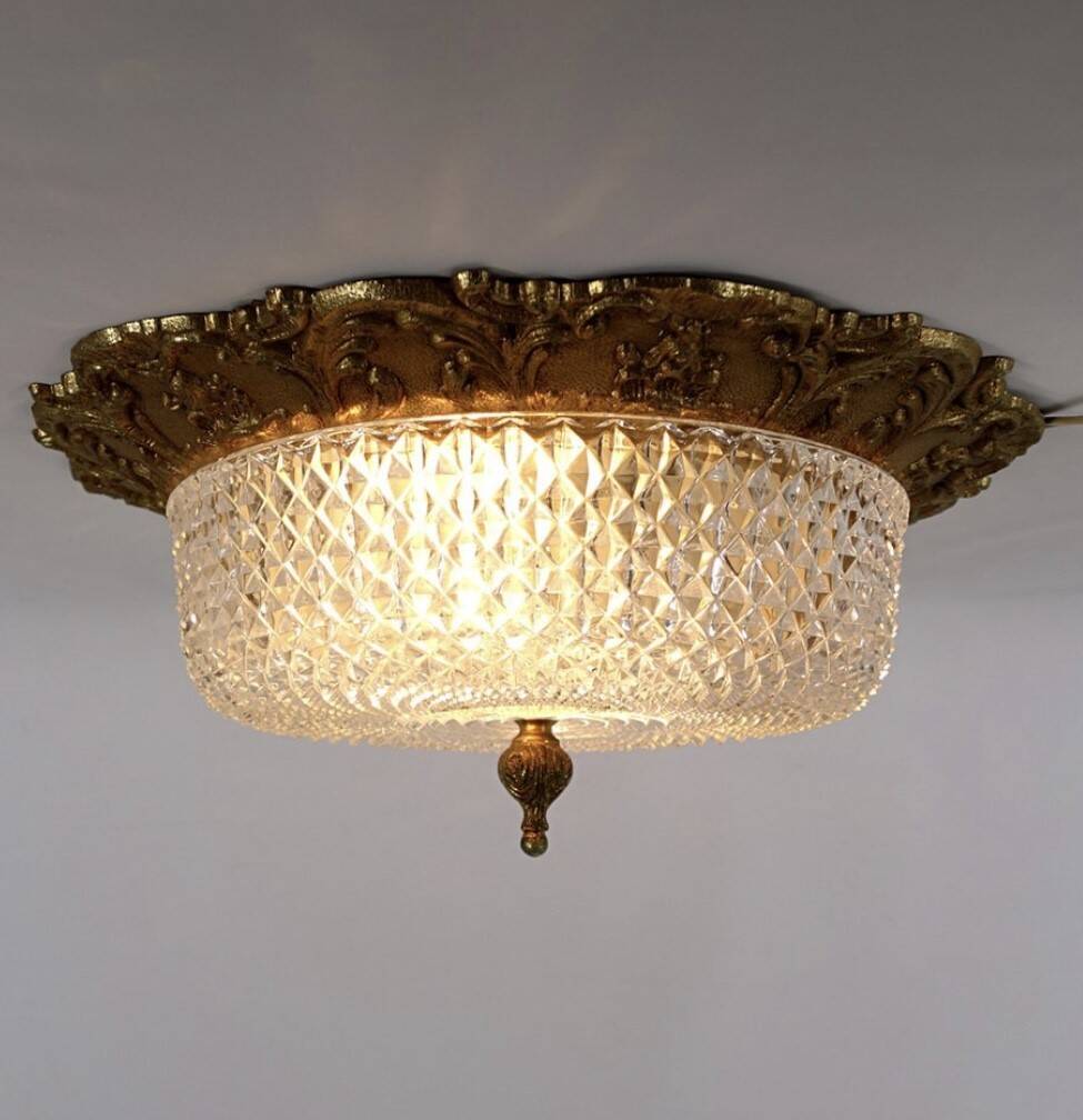 Baroque Ceiling Lamp Brass Facet Cut Glass Ceiling Lamp French Lily