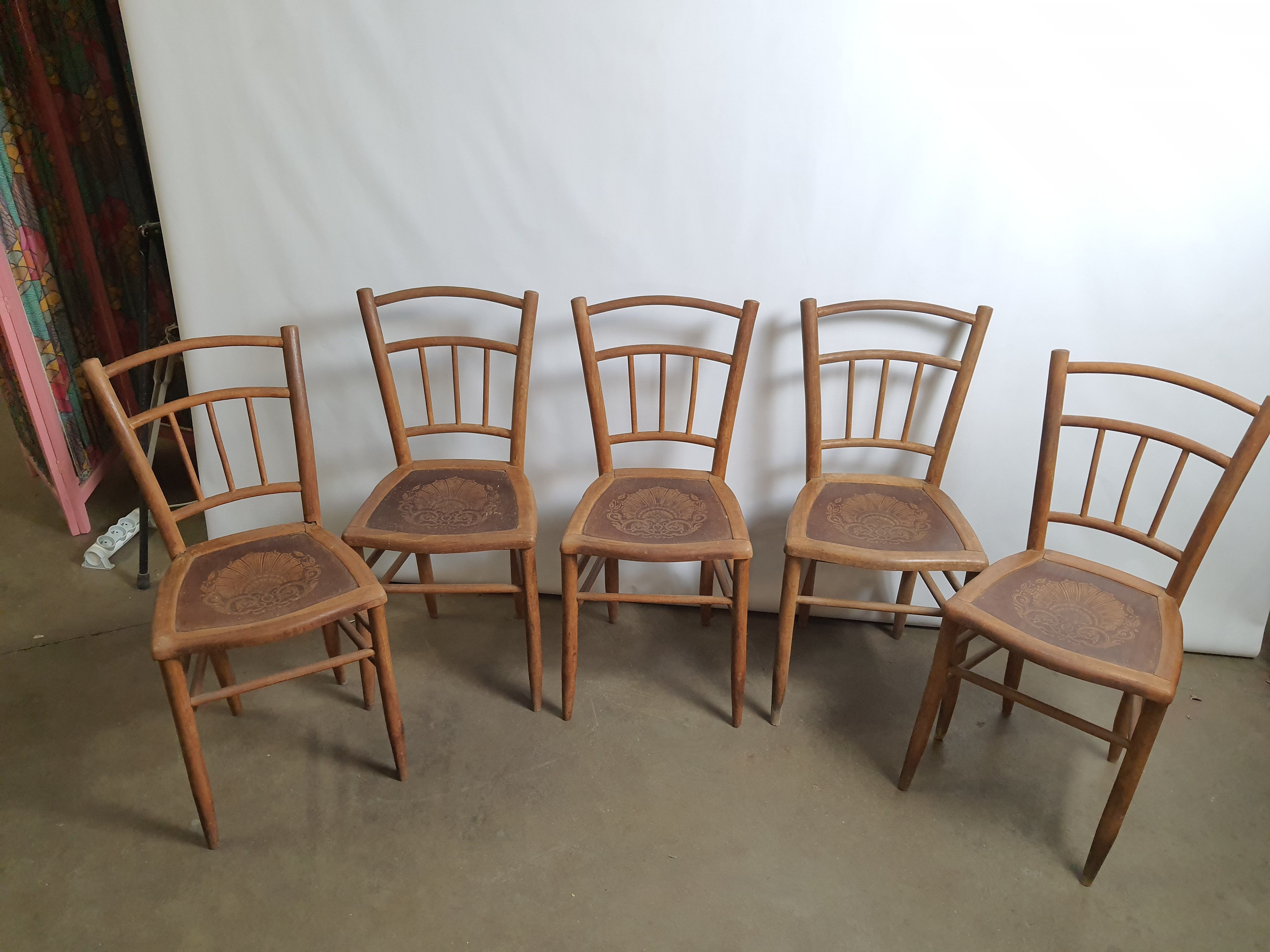 Lot of six chairs Luterma 1900 seat crafted