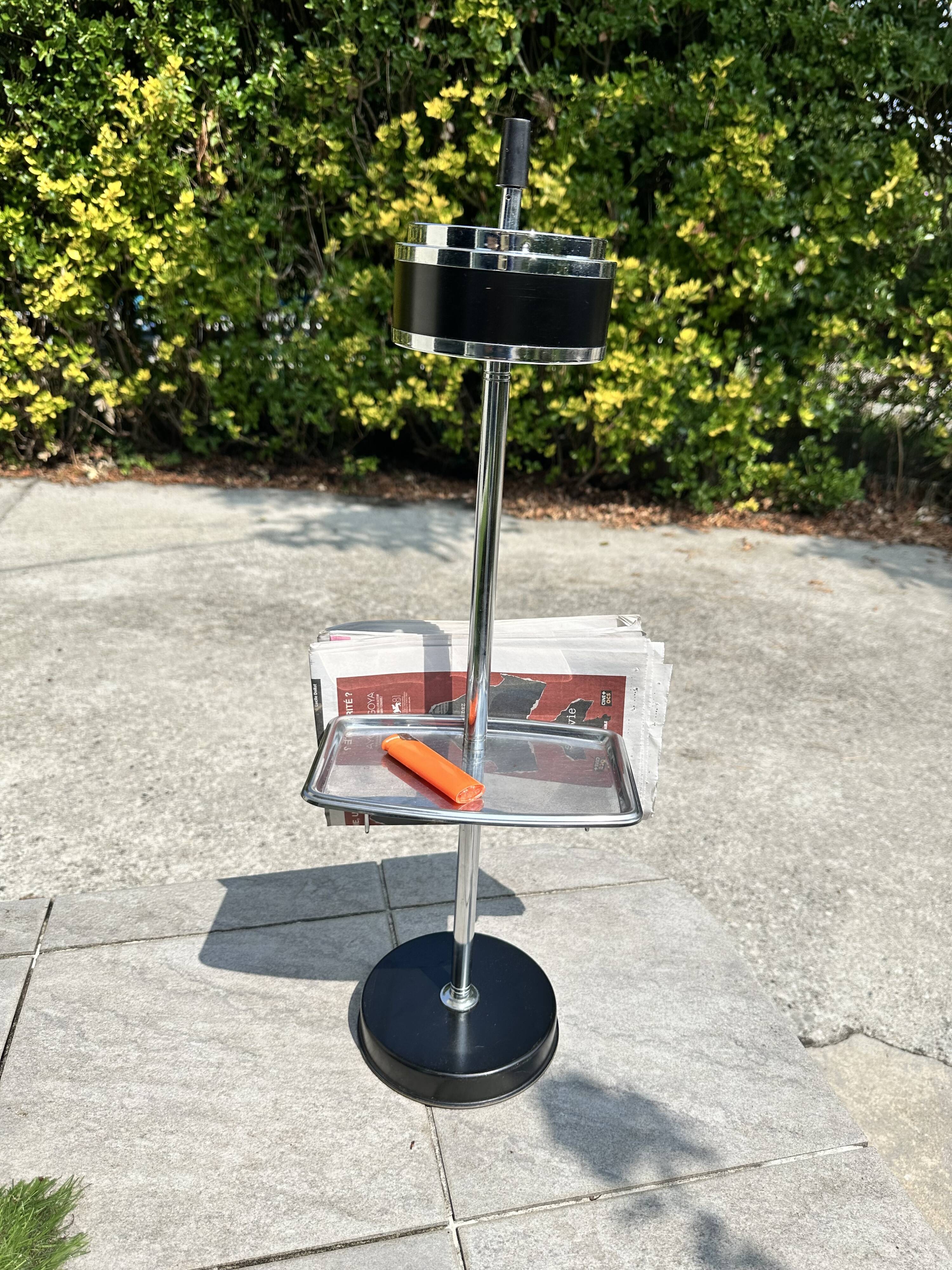 Cendrier sur Pied Vintage Années 70 - Tablette & Porte Revues/Journaux