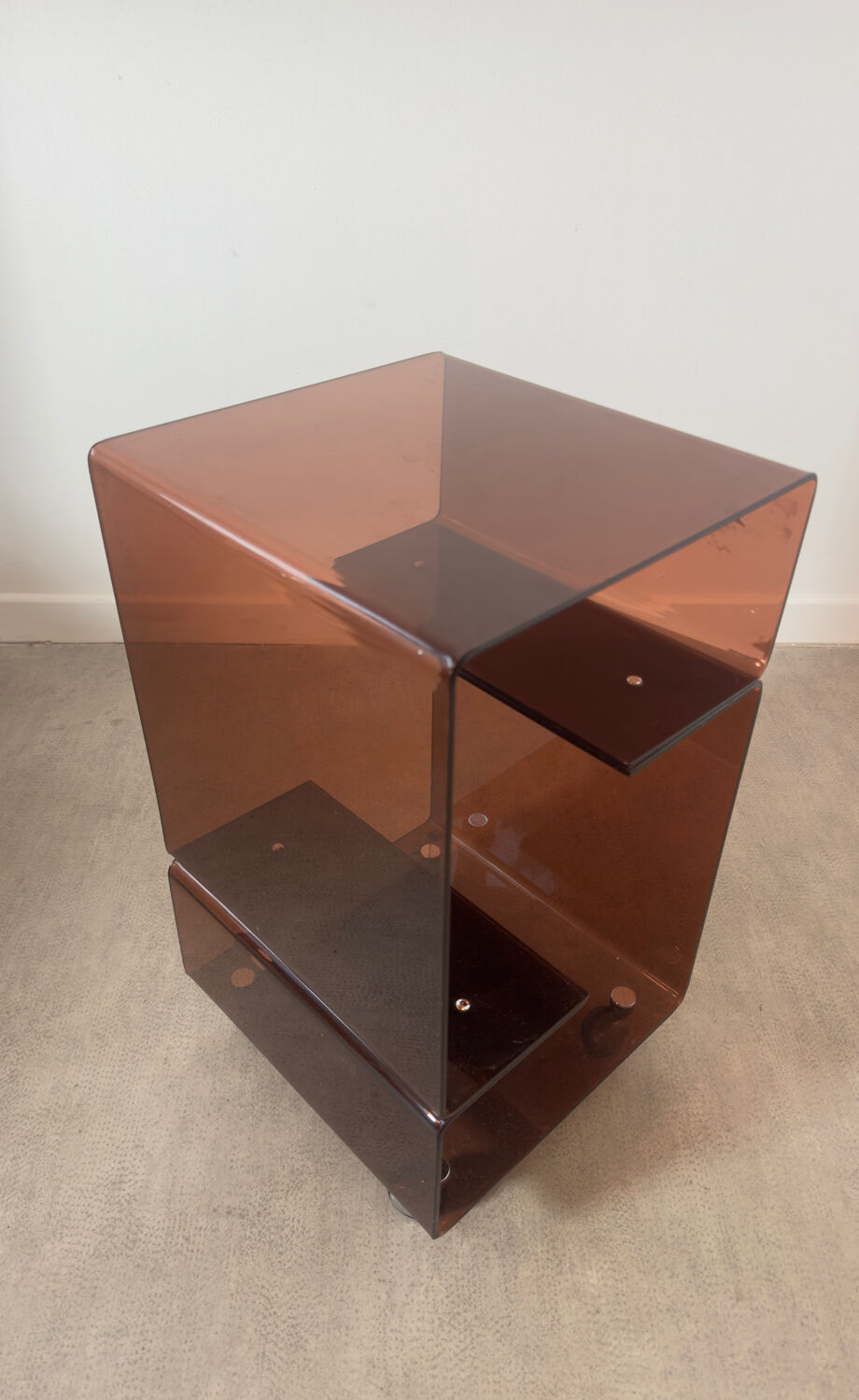 Smoked Plexiglas bedside table / end table