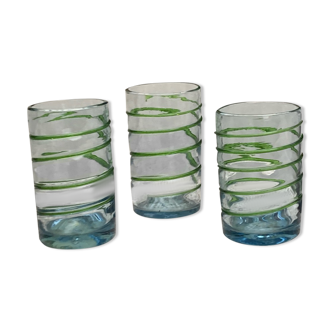 Set of 3 blown glasses