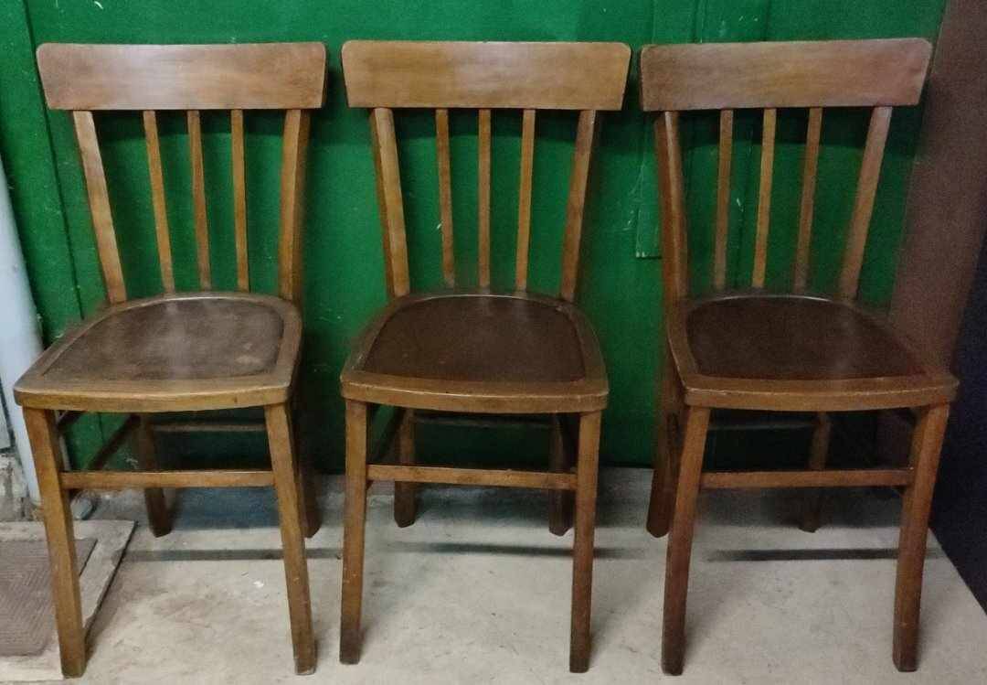 3 old wooden bistro chairs from the 50s