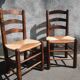 Paire de chaises brutaliste paillées et bois