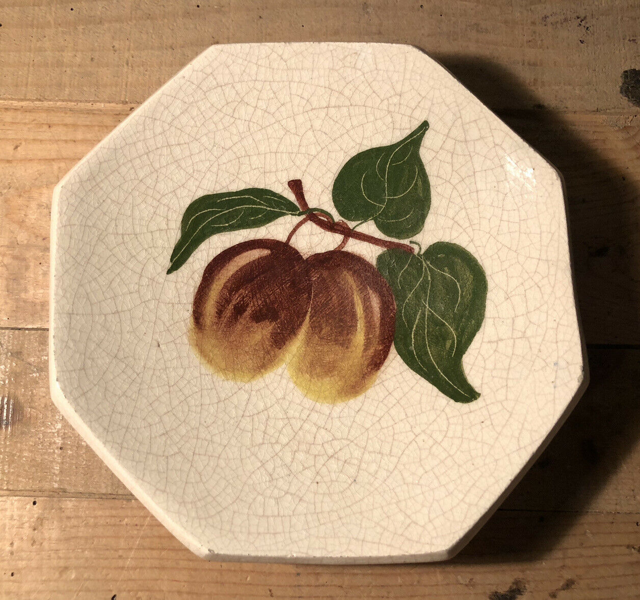 Empty cup pocket in cracked earthenware decoration plums signed Lauray