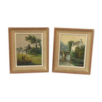 Pair of oils on isorel Paysages
