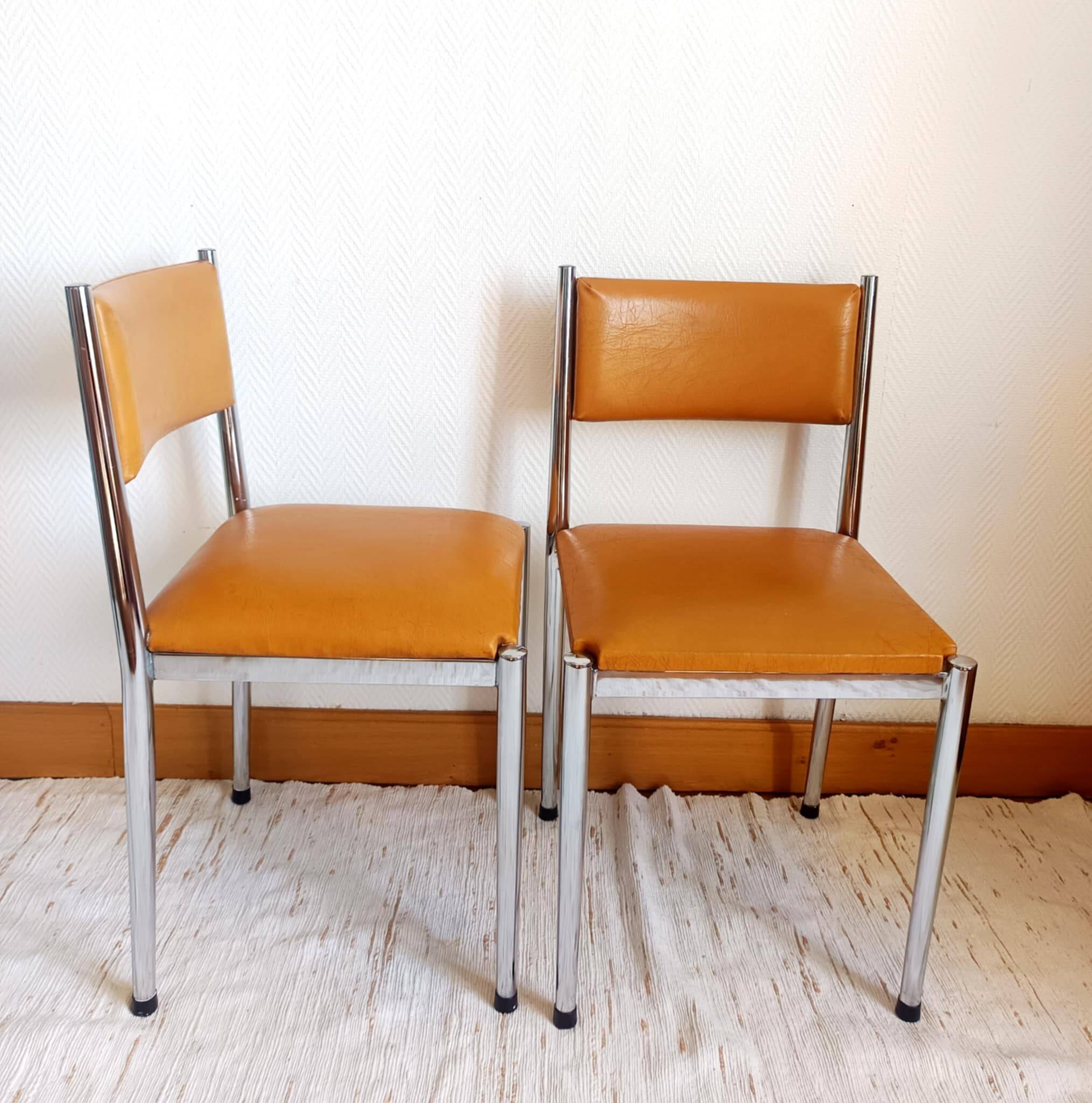 Pair of vintage leatherette and chrome chairs from the 1970s