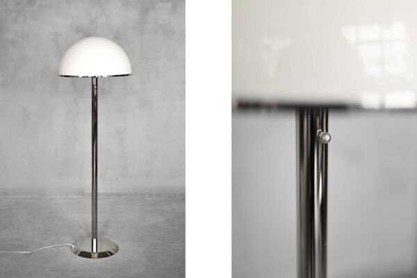 Rare Vintage Swedish Chrome & White Acrylic Floor Lamp NAFA type 504