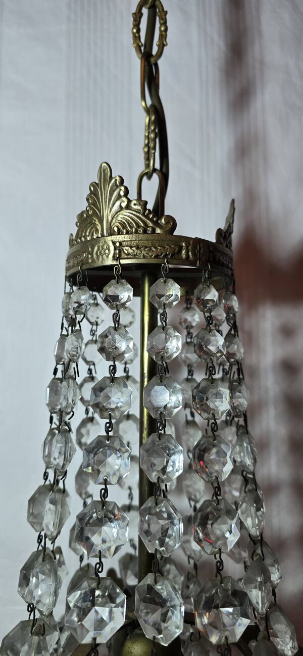 Petit lustre montgolfière à pampilles en cristal, style Napoléon III -