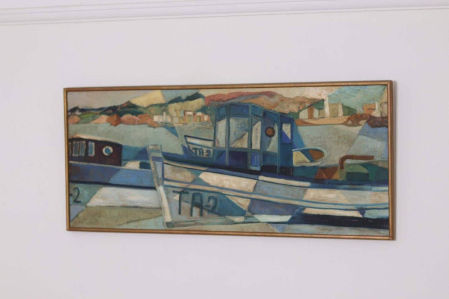 Original  Swedish Oil on Canvas – “Boats” by Kjell Lindberg – Vintage