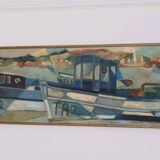 Original  Swedish Oil on Canvas – “Boats” by Kjell Lindberg – Vintage