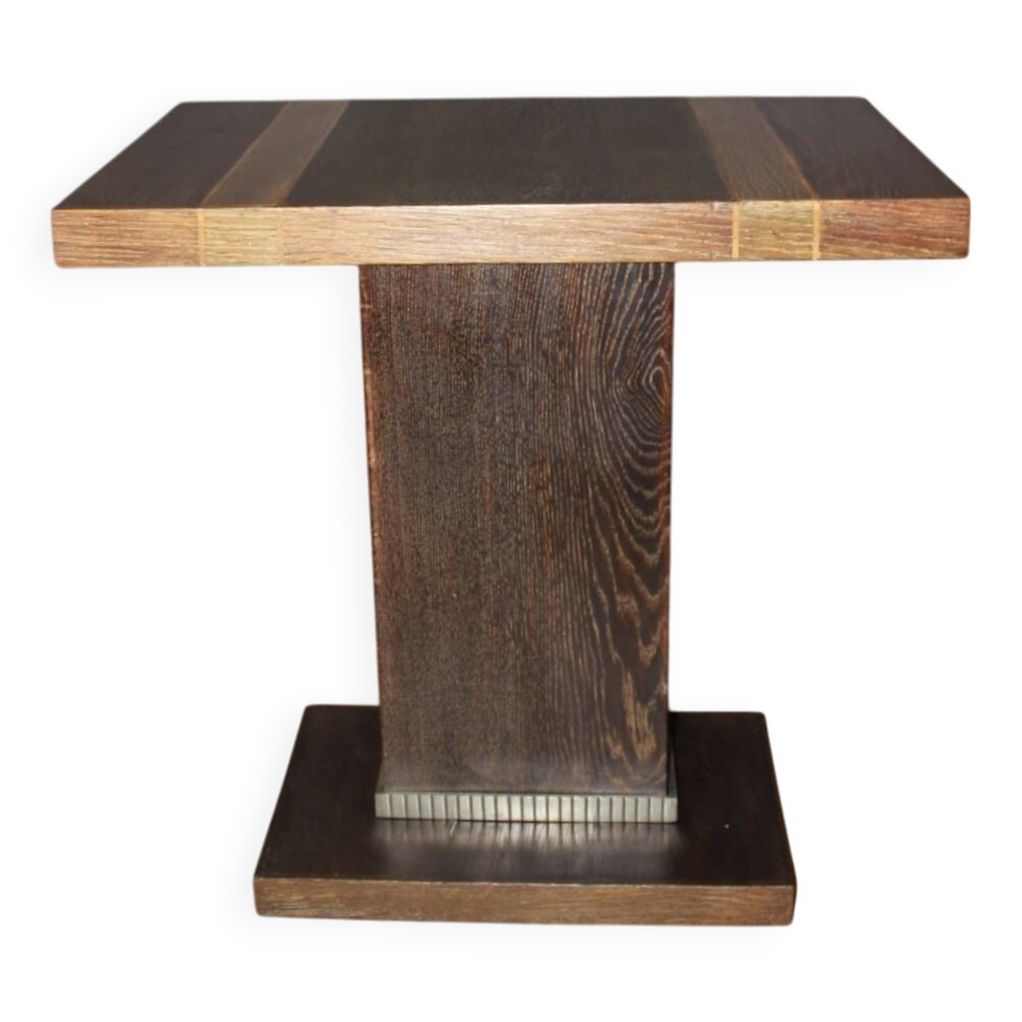 Art Deco period pedestal table in oak and nickel-plated bronze circa 1930