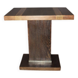 Art Deco period pedestal table in oak and nickel-plated bronze circa 1930