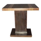 Guéridon d'époque Art Déco en chêne et bronze nickelé vers 1930