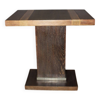 Art Deco period pedestal table in oak and nickel-plated bronze circa 1930