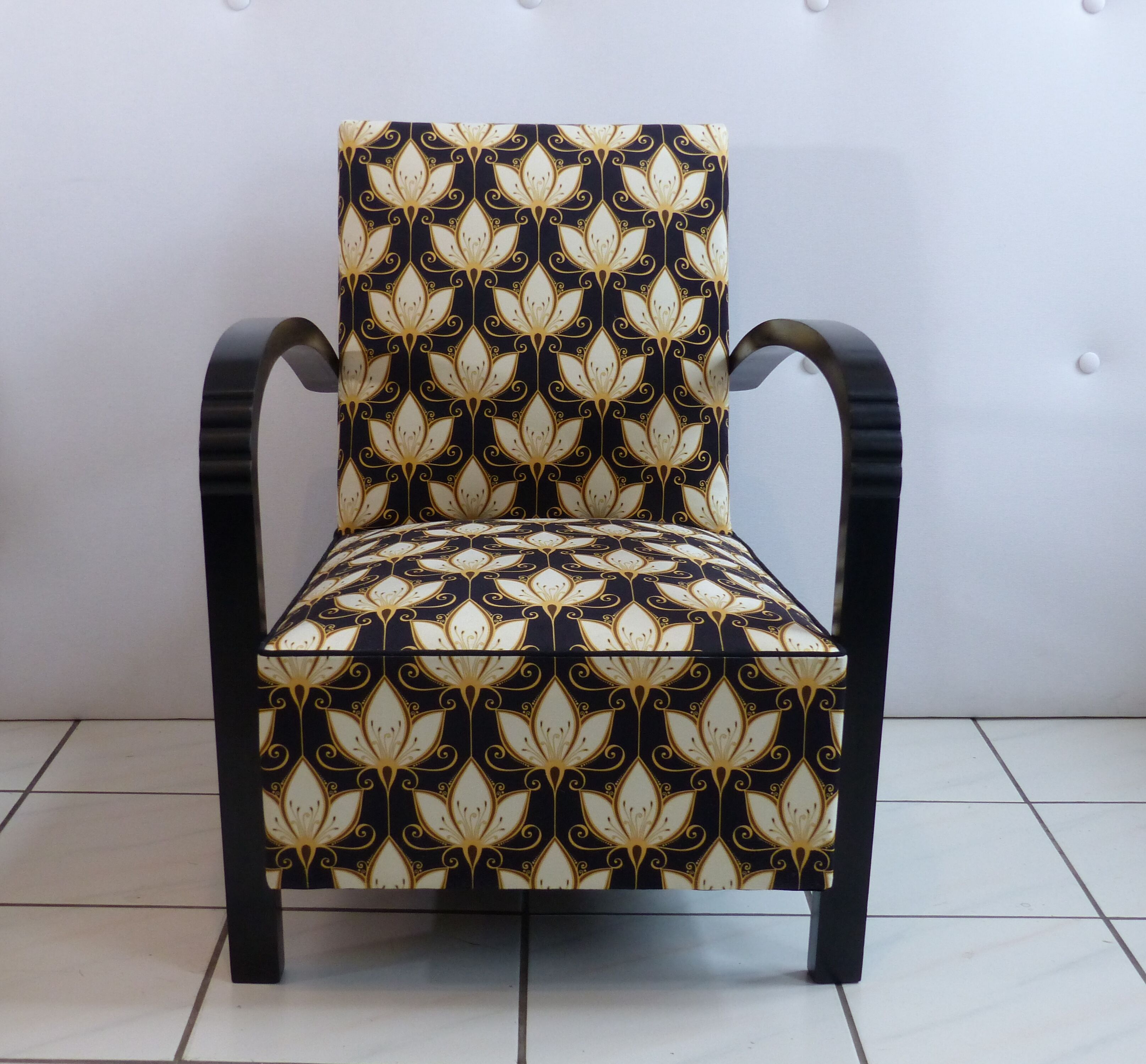 Armchair 1920 art deco - printed velvet - fully restored