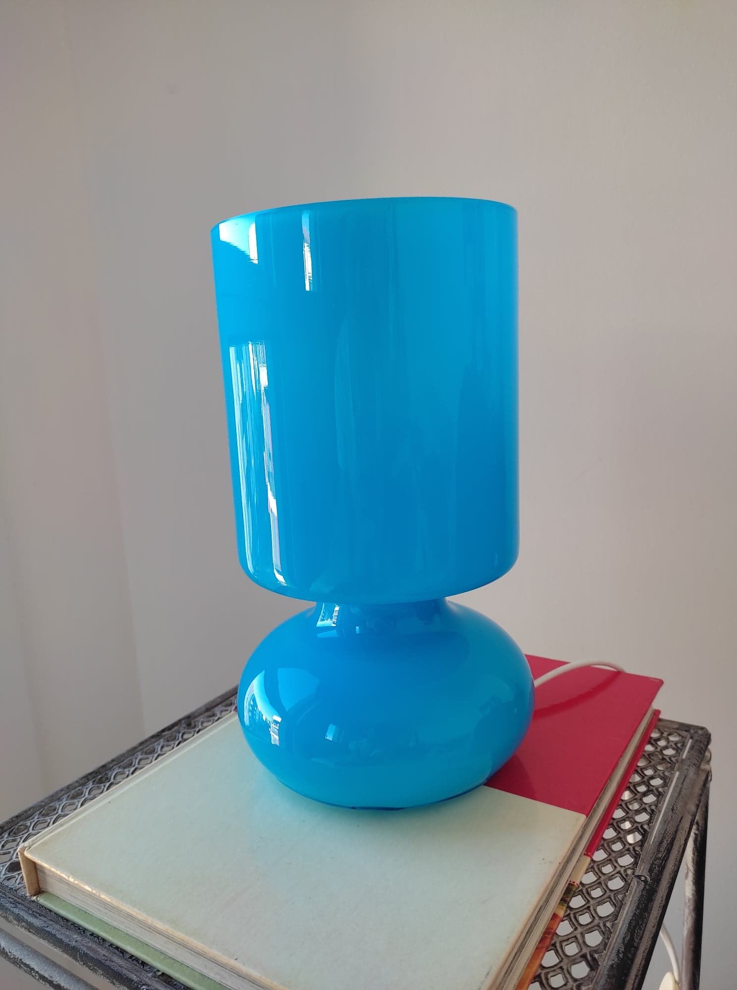 Vintage lamp Ikea Lykta turquoise blue, 90s glass