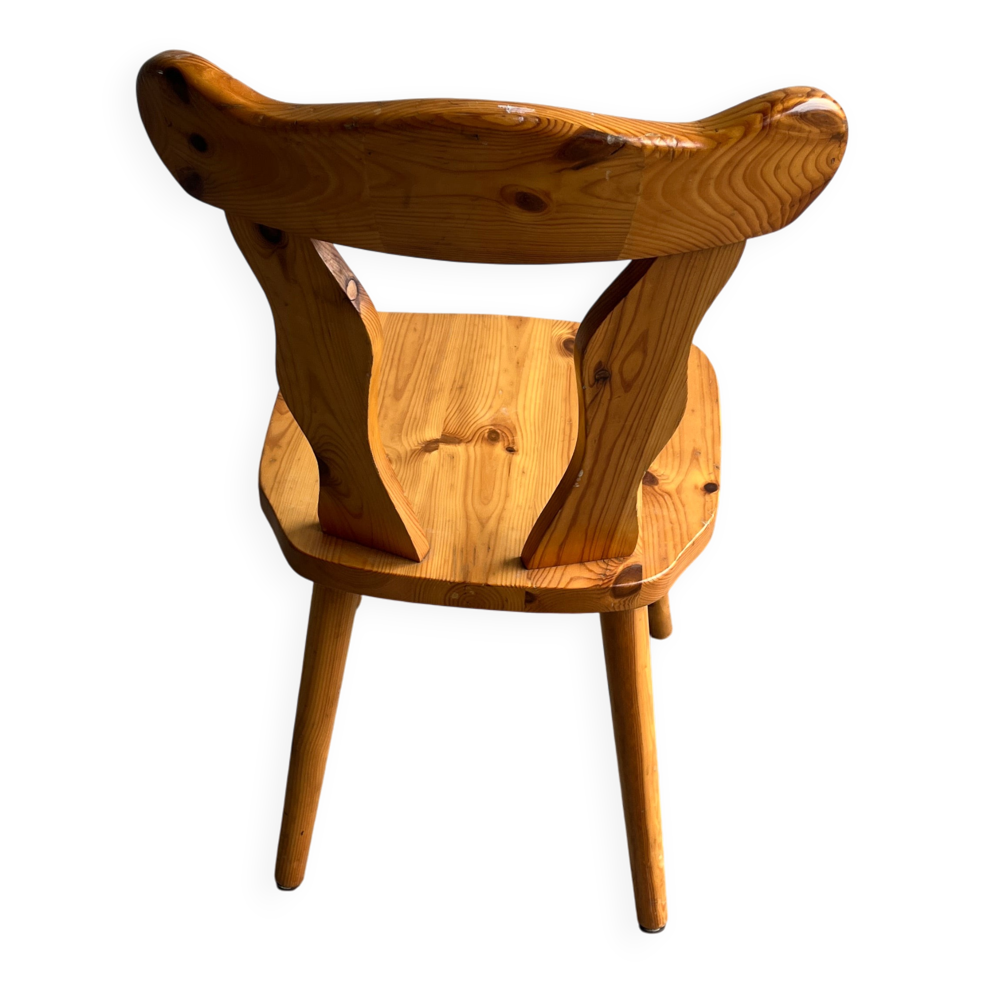 Set of 3 solid pine dining chairs – 1970s