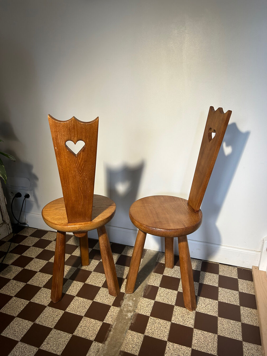 Pair of vintage chalet chairs in solid oak