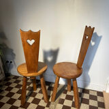 Pair of vintage chalet chairs in solid oak
