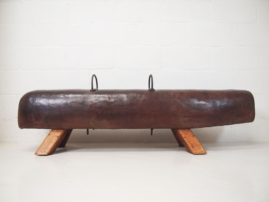 Vintage leather cut down pommel horse bench