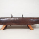Vintage leather cut down pommel horse bench