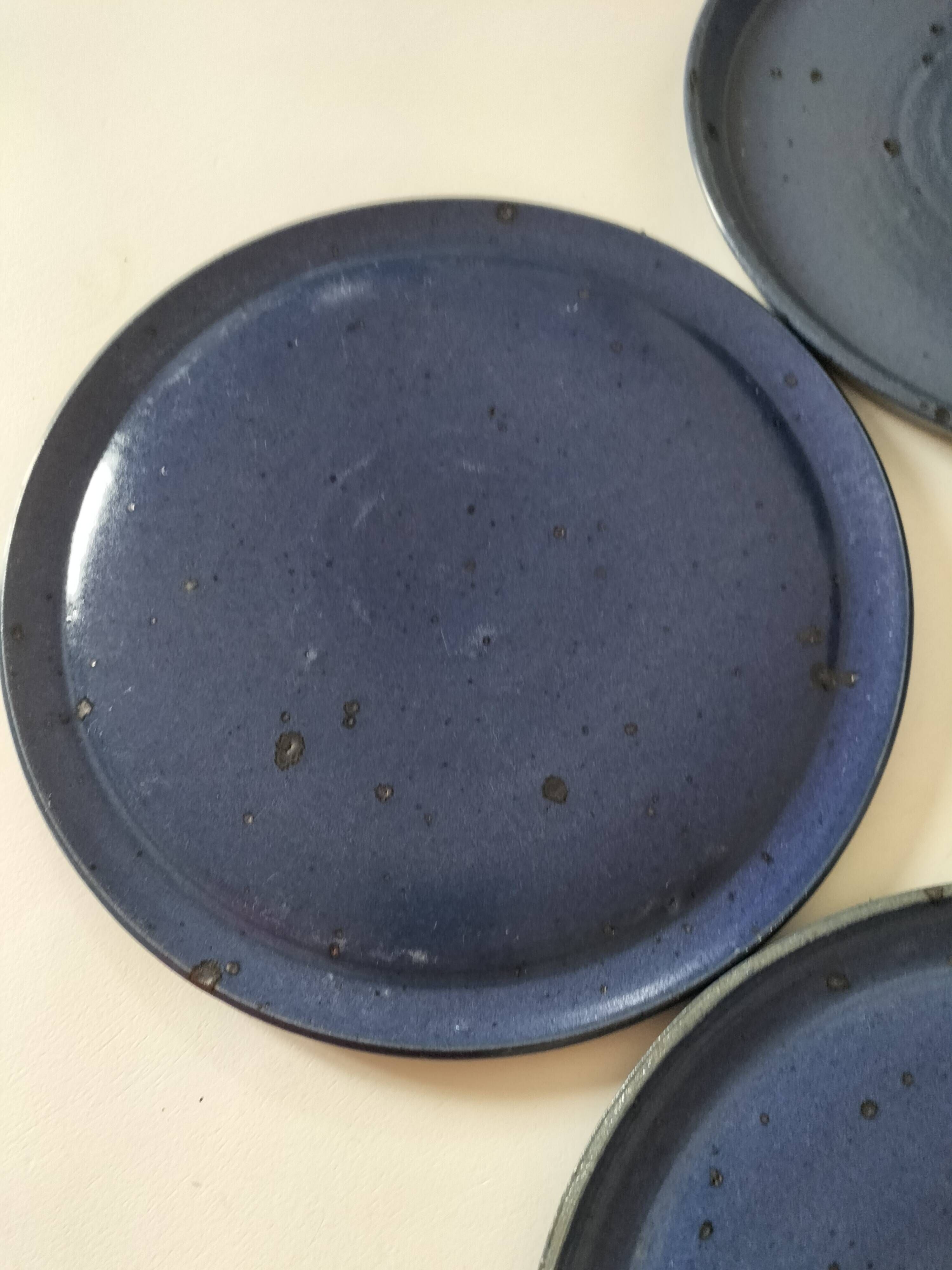 6 speckled midnight blue stoneware dinner plates