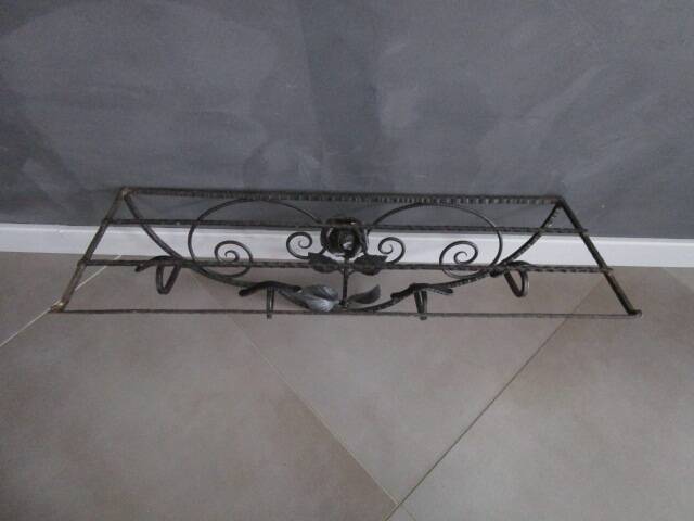 Art Deco wall-mounted coat rack/shelf in wrought iron