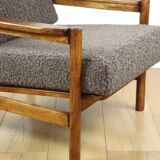 Wooden armchair designed by Z. Baczyk brown vintage chocolate brown boucle lamb