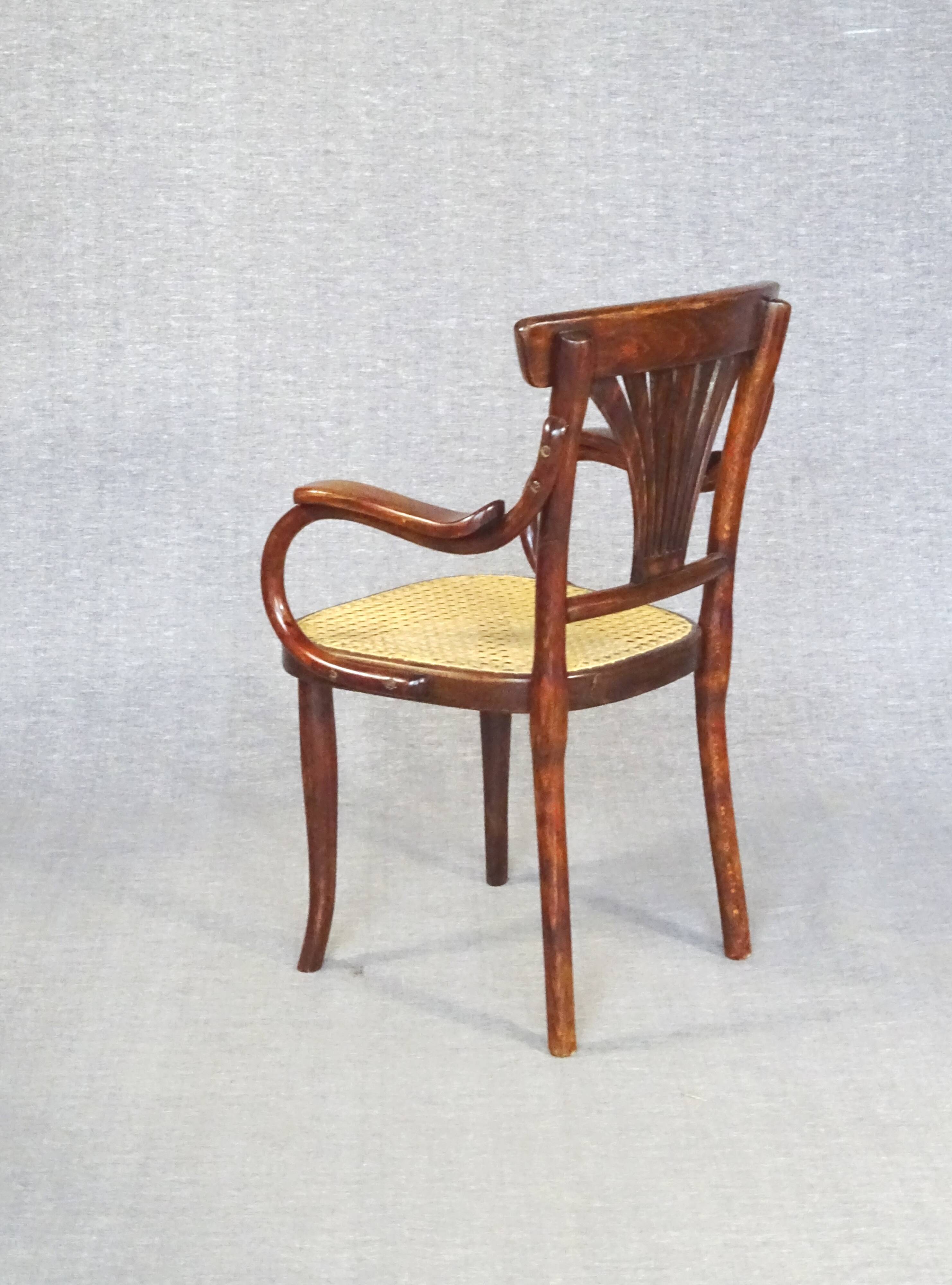 THONET children's armchair N°221, 1900, new canework